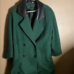 MCM pure virgin wool midi coat shoulder pads forest green